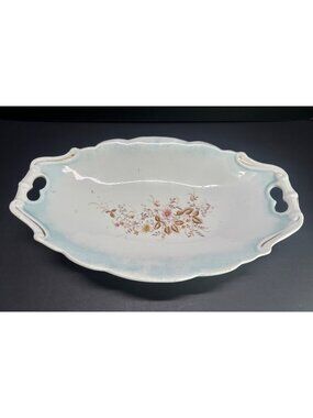 Vtg Porcelain Platter Tray Floral Blue Centerpiece 2206 w/ Handles 12.5" Long